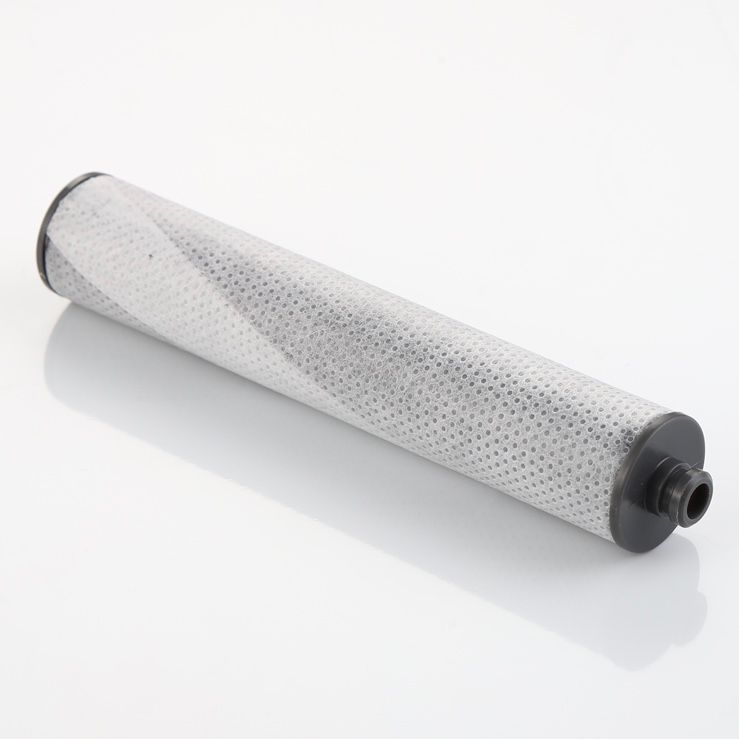 Activated Carbon Filter white cylindrical shower filter cartridge with grey speckles and dark grey end caps