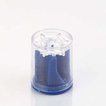 Magnet Filter clear cylindrical shower cartridge with dark blue vane insert and cross-spoke cap