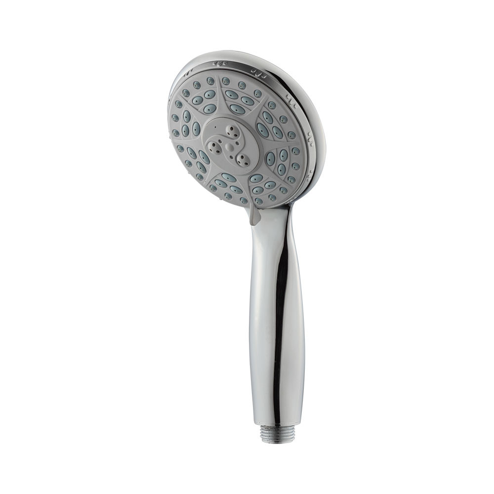 ZH2019C chrome multi-function hand shower with grey five-segment face plate and rubber nozzles