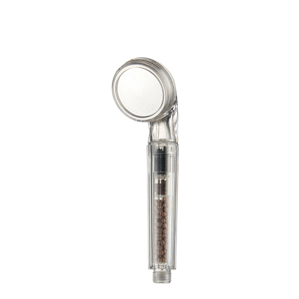 ZH2087T-3 transparent clear handheld filter shower head with reddish-brown mineral beads in handle