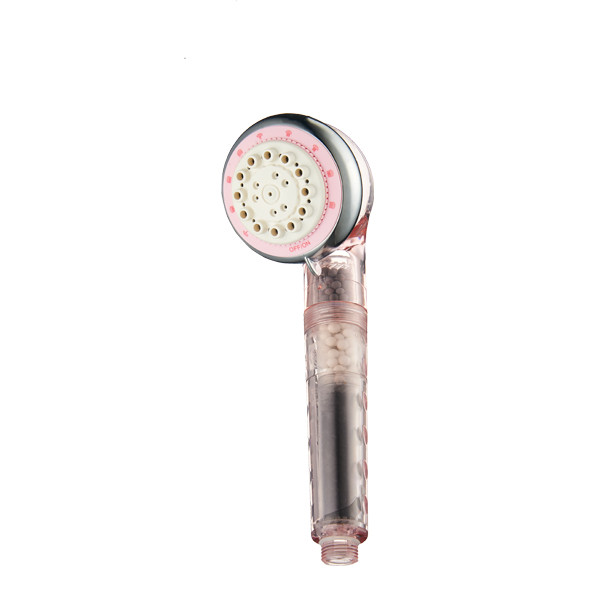 ZH2092T-1 transparent pink handheld filter shower head with chrome rim and two-layer bead filter handle