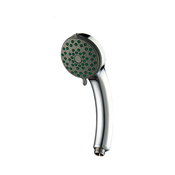 ZH2102C chrome handheld shower head with grey face plate, green rubber nozzles and lever spray selector