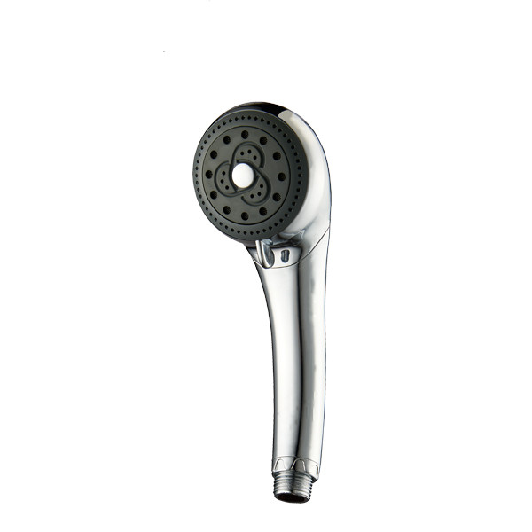 ZH2115C chrome handheld shower head with dark gray trefoil-pattern face plate and selector lever at neck