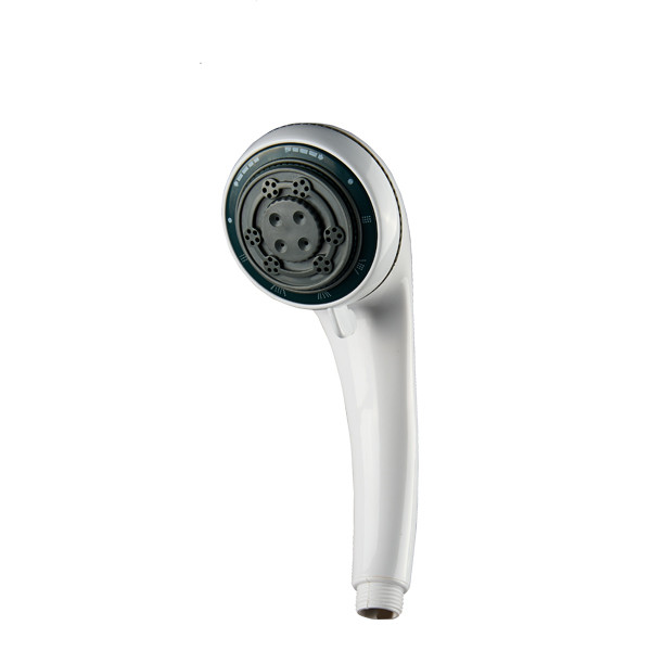 ZH2120W white multi-function handheld shower head with dark grey face plate and chrome icon ring