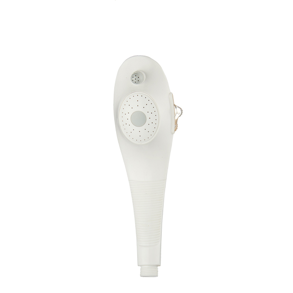 ZH2126W white elongated paddle-shaped handheld shower head with two spray outlets and ribbed grip