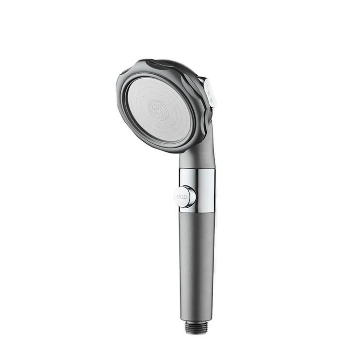 ZH2257 matte gray handheld shower head with scalloped petal-rim head, rear selector lever and white stop button