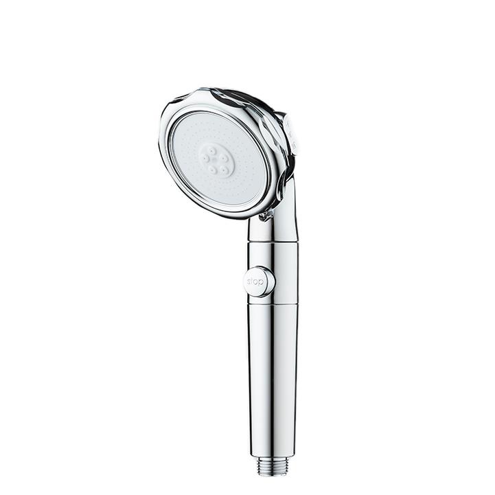 ZH2257C chrome handheld shower head with scalloped rim, white micro-nozzle face and stop button