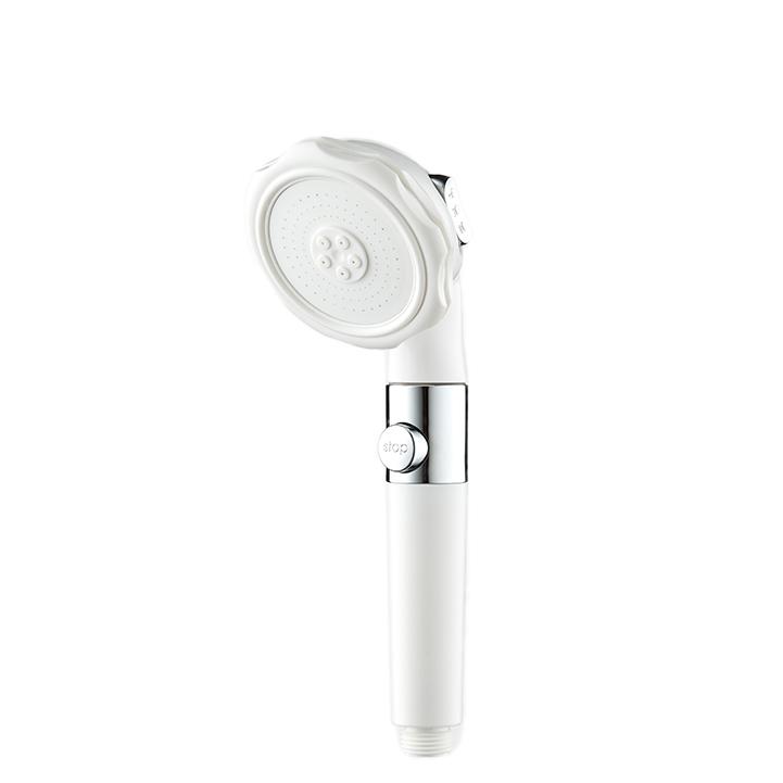 ZH2257W white handheld shower head with chrome collar stop button and scalloped face ring